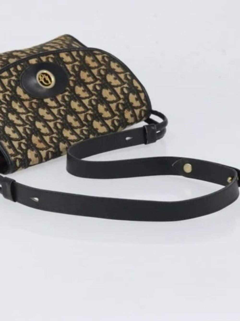 Christian Dior Trotter Canvas Shoulder Bag Navy Gold Auth 168551 - Picture 7 of 16